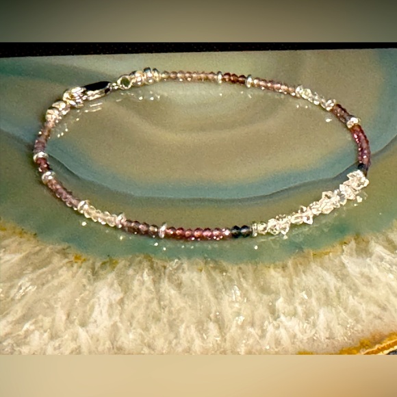 Herkimer Diamond, Tundura Sapphire set in Sterling Silver accent beads and clasp - Picture 7 of 7